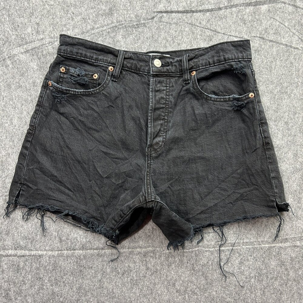 Daze Tough Love High Rise Cutoff Jean Shorts Women's Size 29 Black Button Fly